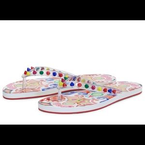 NEW CHRISTIAN LOUBOUTIN
Loubi Flip Spikes thong sandals SZ 36 $395